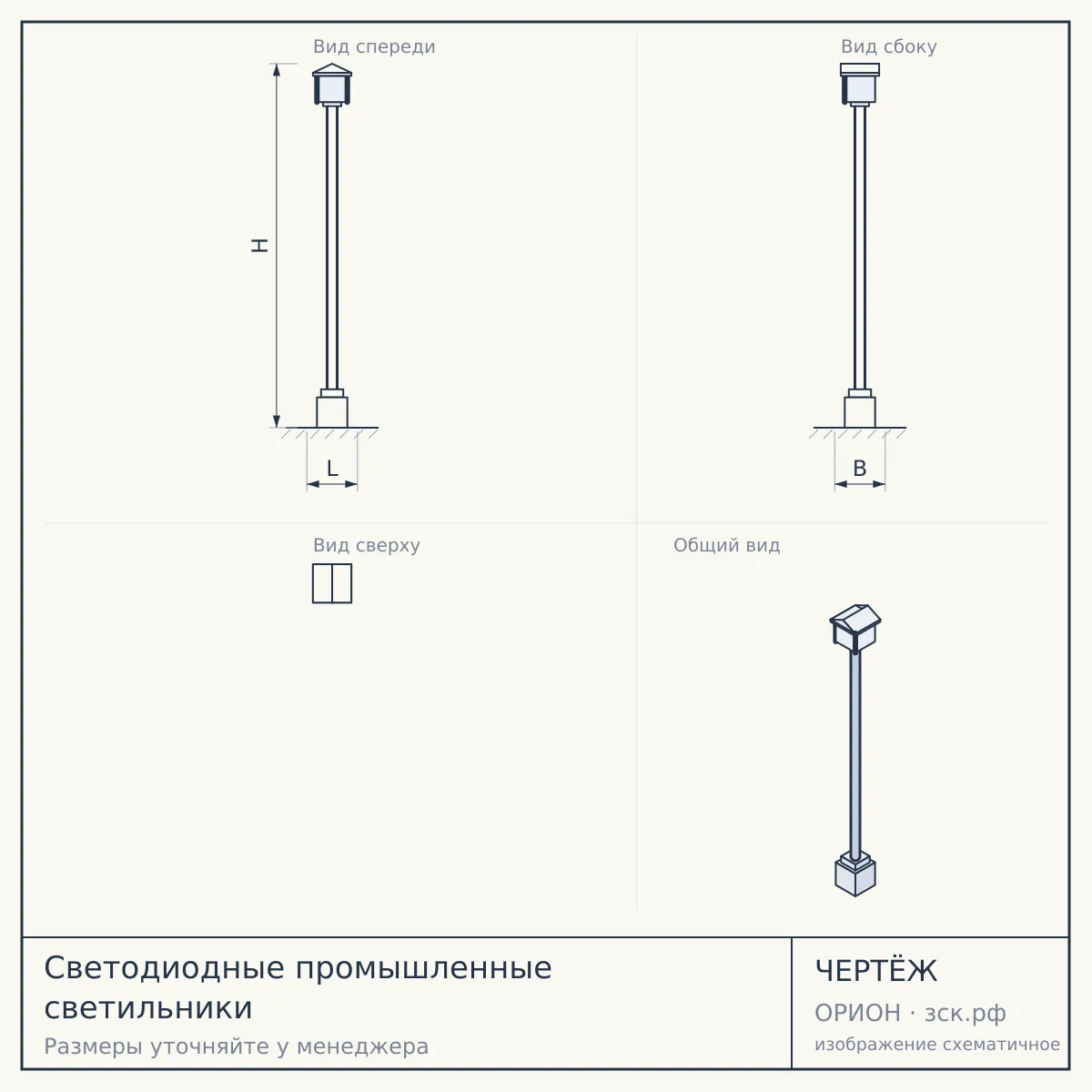 Светодиодные промышленные светильники — чертёж